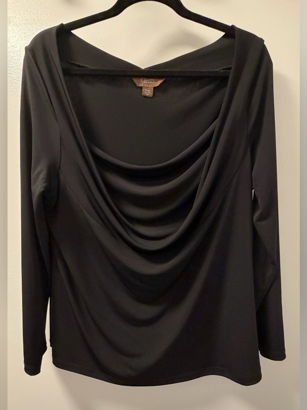 Jessica Petite Black Cowl Neck Draped Long Sleeve Top XL Made in Canada